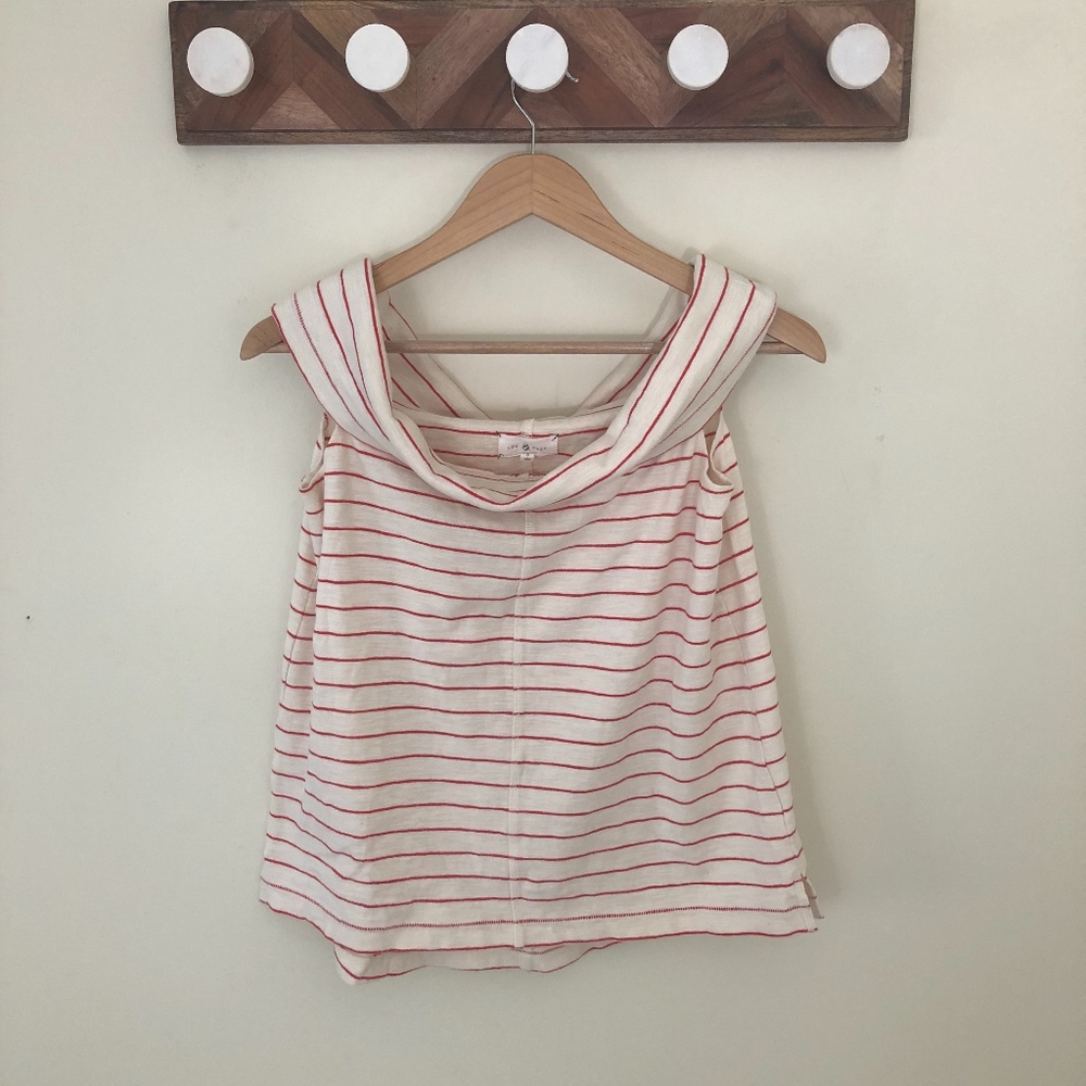 Lou & Grey Red and Beige Striped Off-Shoulder Sz S